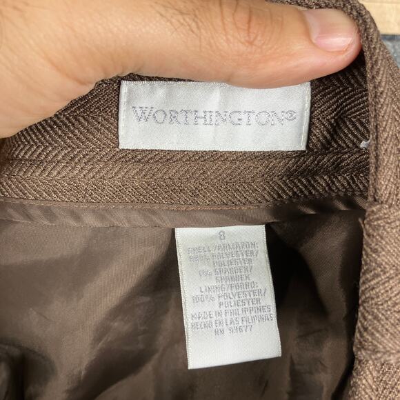 Worthington Skirt Womens Size 8 Brown Herringbone Fit Flare Work Midi Career - Picture 4 of 7